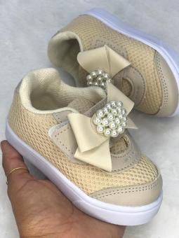 TENIS BABY LACO CORACAO PEROLA BEGE - Código 113-1