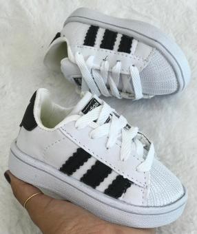 Tênis Baby Adidas Superstar branco com preto - Código 2