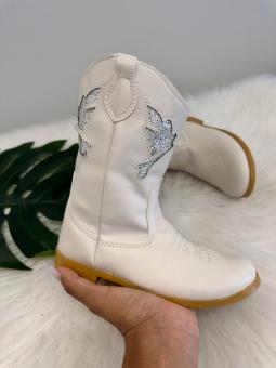 BOTA BOIADEIRA  JUVENIL BEGE/GLITER PRATA  BORDADO - Código 2632-1