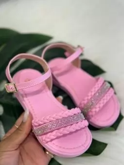 SANDALIA BABY TRANCINHA COM BRILHO ROSA