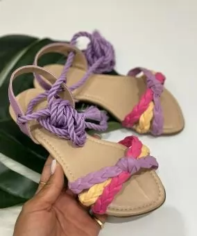 SANDALIA JUVENIL AMARRAÇÃO  LILAS/LARANJA/PINK - Código 2701-1