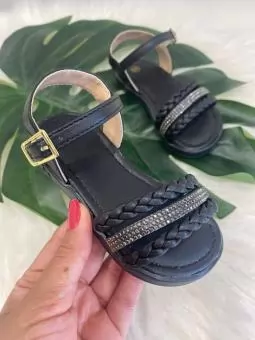 SANDALIA BABY TRANCINHA STRASS PRETO