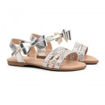 SANDALIA JUVENIL LACINHO GLITER PRATA - Código 2722-1