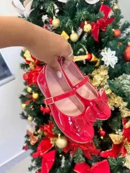 SAPATILHA JUVENIL LACINHO BRILHO FRENTE VERMELHO - Código 2732-1