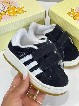 TENIS BABY ADIDAS CAMPUS BABY VELCRO PRETO/BRANCO